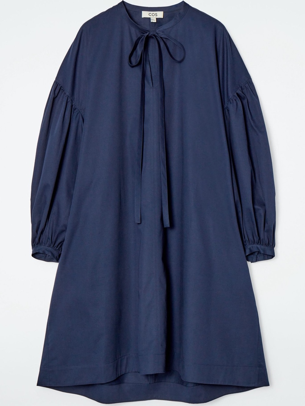 COS Gathered Tie-Detail Navy Dress